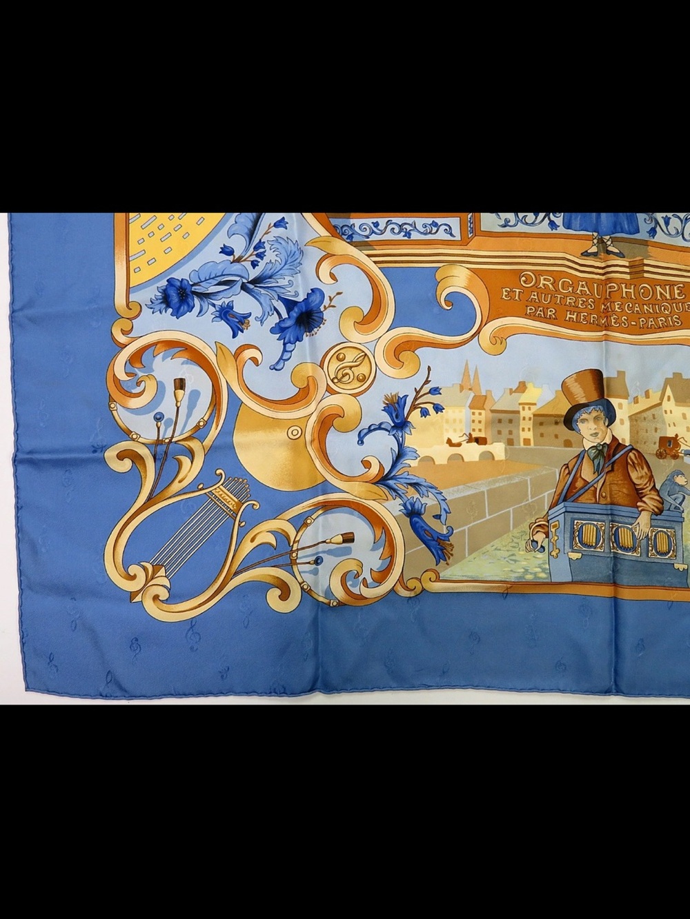 Hermes Blue and Gold Organ-Themed Silk Scarf - Picture 5 of 12